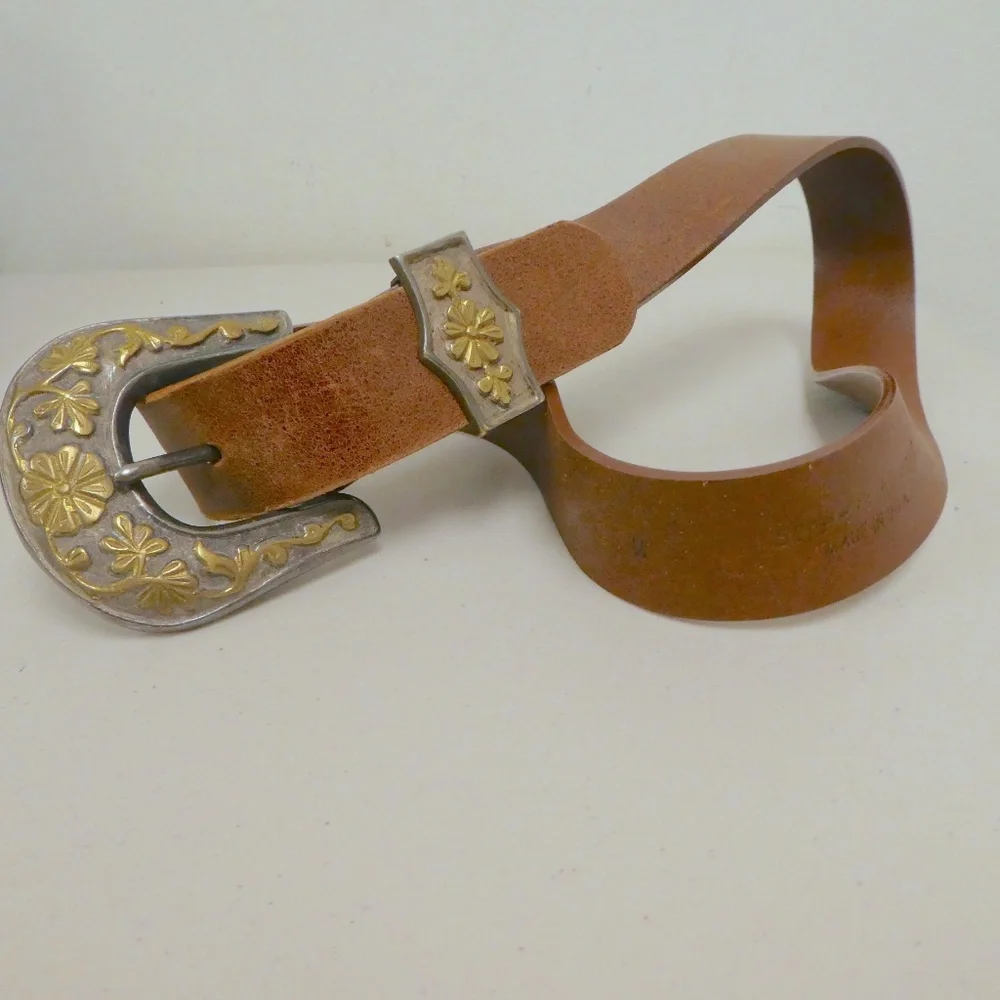 STREETS AHEAD WESTERN silver brass leather belt M